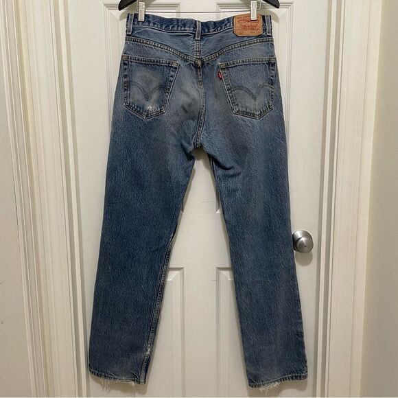 Vintage Levi’s 505 Men’s Blue Jeans 34x34 Y2K Thrashed Distressed Grunge Rocker - Picture 2 of 13